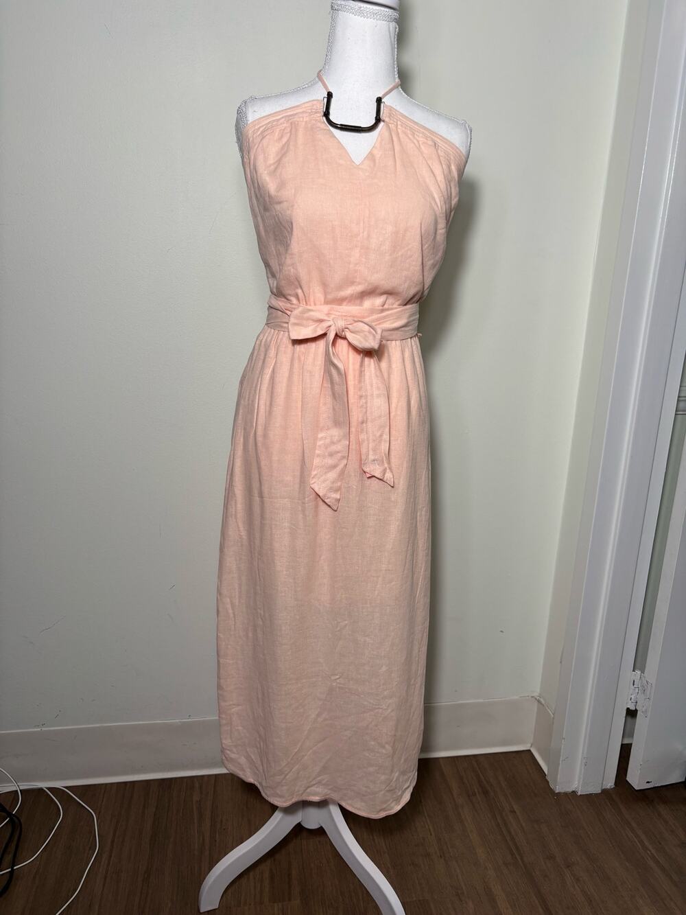 Vix Peach Linen Hater Midi Dress Sz S